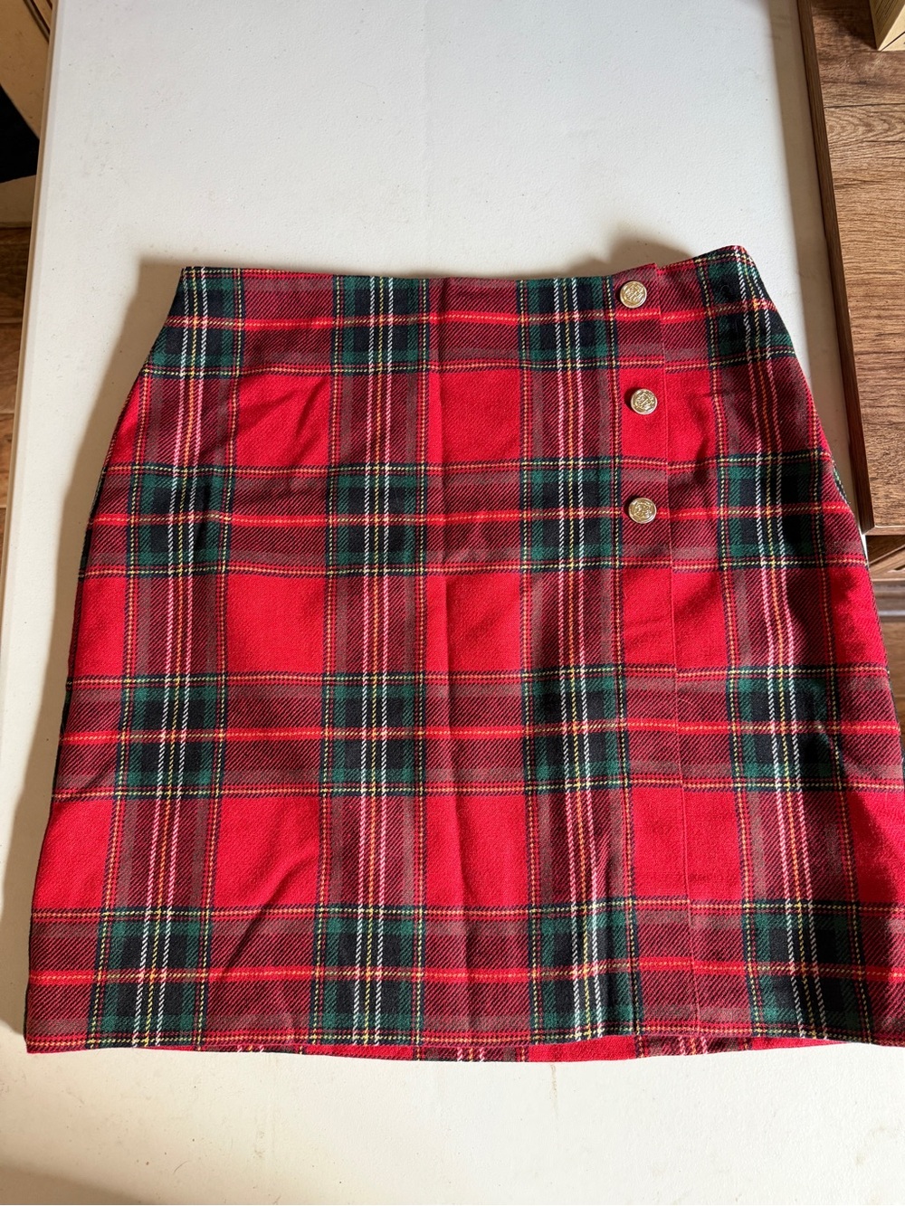 Talbots Red Plaid Button-Accent Mini Skirt